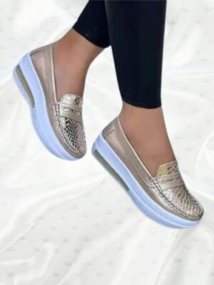 Mocassin compensé type basket détail brillant pour femme