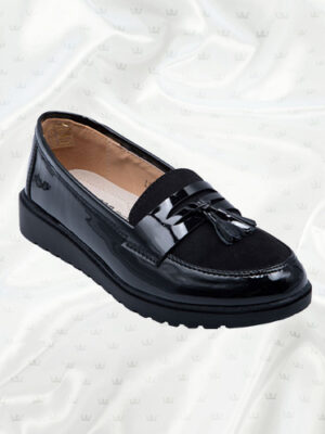 Mocassin tendance en cuir vernis et pampille pour femme