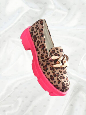 Mocassin léopard tendance avec semelle épaisse rose pour femme